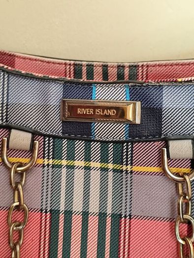 River Island Plaid Tartan Winged Tote Bag Crossbody & Chain Detail