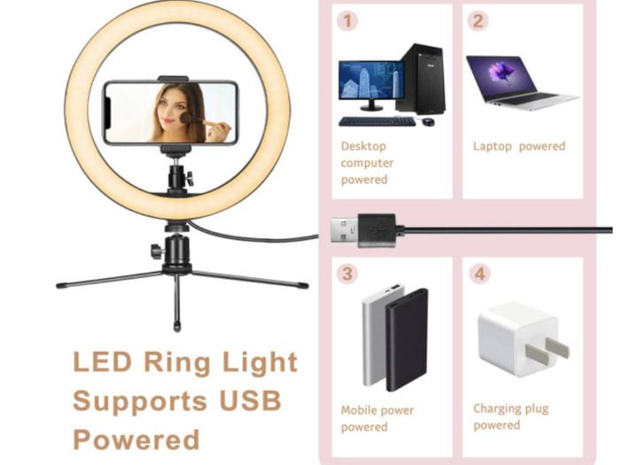 LED Ring Light 10" with Tripod Stand & Phone Holder for Live Streaming & YouTube Video, Dimmable Desk Makeup Ring Light for Photography, LED Lamp with tripod