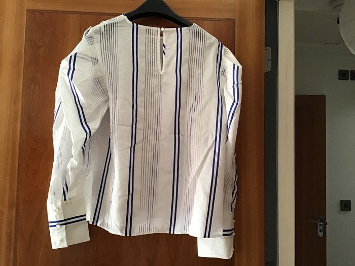M&S Ladies White & Blue Striped Long Sleeve Blouse Size 14