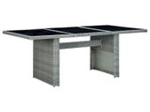 Garden Table Light Grey Poly Rattan and Tempered Glass