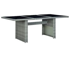 Garden Table Light Grey Poly Rattan and Tempered Glass
