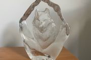 Mats Jonasson Wolf Crystal Glass Ornament Paperweight Sweden Large
