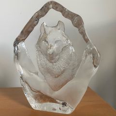 Mats Jonasson Wolf Crystal Glass Ornament Paperweight Sweden Large