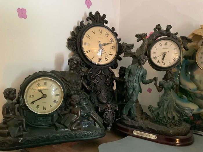 Clock, figures, Display Cabinet