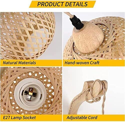Wooden Indoor Wall Light, Vintage Wall Lamp with Plug and Switch, E27 Retro Bamboo Lantern, Rattan Bedside Lamp for Living Room, Bedroom, Stairs, Hallway (Bulb Not Included)