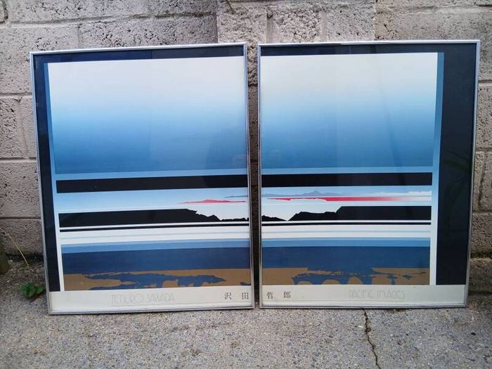 Pacific Images by the celebrated contemporary Japanese artist Tetsuro Sawada 1933 to1998 Retro surf vibe