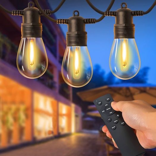 107ft Dimmable Outdoor String Lights, 32x1w Led Bulbs Remote Control Festoon Lights Outdoor,Garden Lights Mains Powered