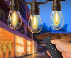 107ft Dimmable Outdoor String Lights, 32x1w Led Bulbs Remote Control Festoon Lights Outdoor,Garden Lights Mains Powered