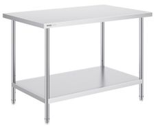 Stainless Steel Prep Table, 30 x 48 x 34 Inch, Heavy Duty Metal Worktable with 3 Adjustable Height Levels, Commercial Workstation for Kitchen Garage Restaurant Backyard