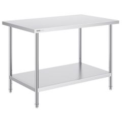 Stainless Steel Prep Table, 30 x 48 x 34 Inch, Heavy Duty Metal Worktable with 3 Adjustable Height Levels, Commercial Workstation for Kitchen Garage Restaurant Backyard