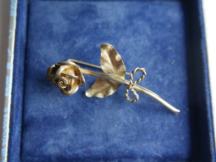 Vintage Sterling Silver Rose Brooch Sterling Flower Brooch Signed 925 - 3,4g