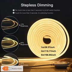 5M  WARM LIGHT Flexible LED Neon Light Strip, USB Powered, Touch Control,