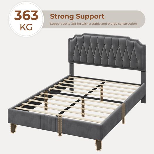 Double Upholstered Velvet Bed Frame with with Diamond Button