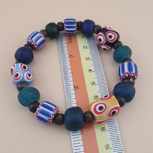 Vintage Venetian Style Chevron & Mix Glass Beads Bracelet