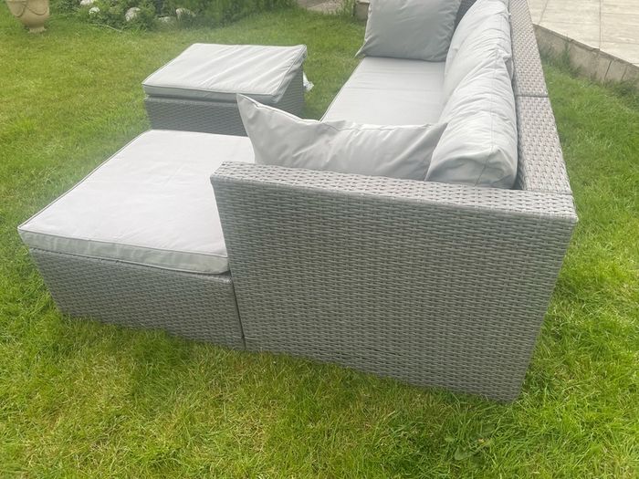 patio sofa, footstool, cushions & cover