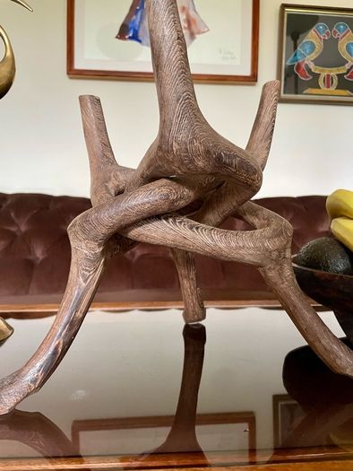 Unique Vintage Wooden African Tribal Art Decor Hand made bowl on Tripod folding Stand