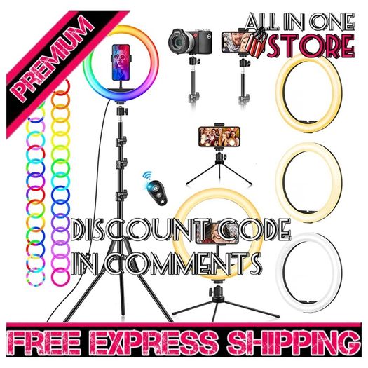 Light with Tripod Stand & Phone Holder - 10 inch Selfie LED Ringlight Dimmable Desktop Lamp 40 Colors RGB Tall Circle Light for Camera Makeup Video (FREE SHIPPING)