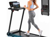 6 in 1 Treadmill with 3 percent to15 percent Incline, Under Desk Walking Pad, 1 12 km h HP Motor 8 Point Shock Absorption, 15 cm Adjustable Handlebar, LED Display, Remote Control, 130 kg Max