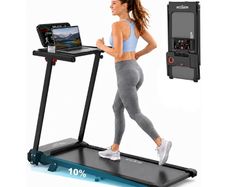 6 in 1 Treadmill with 3 percent to15 percent Incline, Under Desk Walking Pad, 1 12 km h HP Motor 8 Point Shock Absorption, 15 cm Adjustable Handlebar, LED Display, Remote Control, 130 kg Max