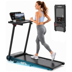 6 in 1 Treadmill with 3 percent to15 percent Incline, Under Desk Walking Pad, 1 12 km h HP Motor 8 Point Shock Absorption, 15 cm Adjustable Handlebar, LED Display, Remote Control, 130 kg Max