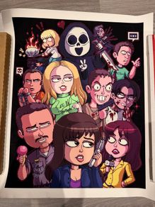 Scream pixel art poster Autographed by Rose McGowan and David Arquette