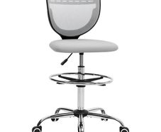 Mesh ergonomic office chair, drafting chair, height and footrest adjustable, 59 x 59 x 106-126 cm, gray