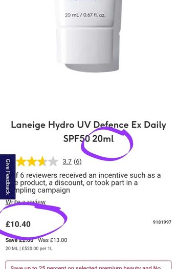 Laneige hydro uv defence ex sunscreen protection solaire spf 50 20ml 5e Bouncy cream 25g  9e. All for 26e (no white cast suncream)