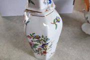 Rare find  Price 25.00 e Vintage Aynsley Pembroke Hexagonal Ginger Jar Birds Floral Gold Trim Made In England Collectible Home Decor Gold Trim Jar w Lid