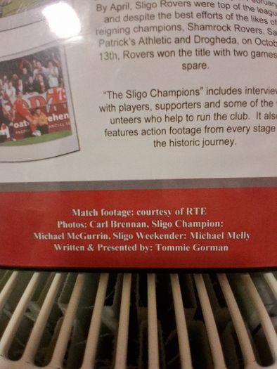 Sligo Rovers FC. Champions Of Ireland 2012. DVD Of Inside Story Of The Historic Title Winning 2012 Season. Collect In Dublin Or Receive Via Post.