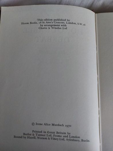Iris Murdoch, A Fairly Honourable Defeat, 1970 Heron Books Collectors Edition