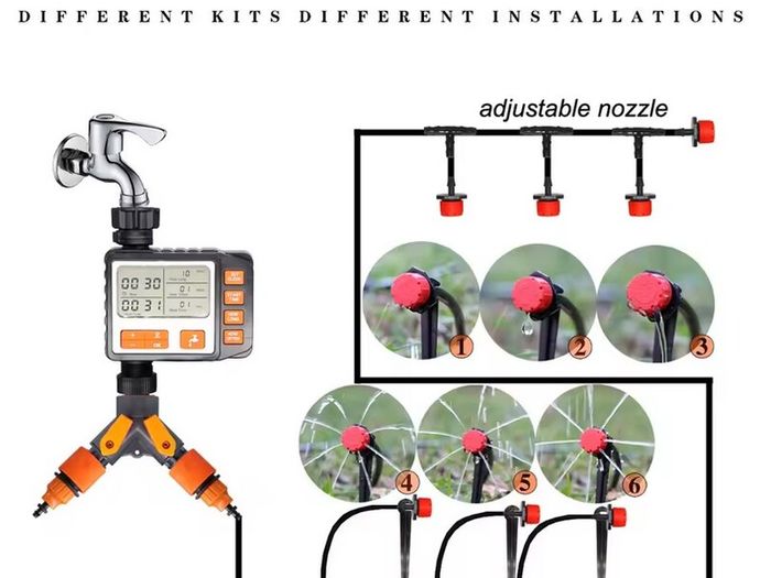 Garden Irrigation Watering Kits Timer Controller Irrigator System 2-in-1 Misting Sprinklers Drip Water Sets
