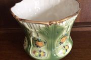 Vintage Large Green Staffordshire pottery Plant Pot Fruits Pattern