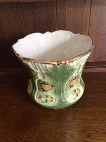 Vintage Large Green Staffordshire pottery Plant Pot Fruits Pattern