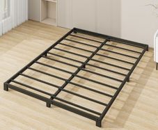 Metal Bed 135x190 cm, Double Size Heavy Duty Metal Platform Bed Frame with Steel Slat Support, No Box Spring Needed,Easy Assembly, Noise Free, Black