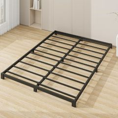 Metal Bed 135x190 cm, Double Size Heavy Duty Metal Platform Bed Frame with Steel Slat Support, No Box Spring Needed,Easy Assembly, Noise Free, Black