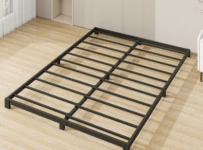 Metal Bed 135x190 cm, Double Size Heavy Duty Metal Platform Bed Frame with Steel Slat Support, No Box Spring Needed,Easy Assembly, Noise Free, Black