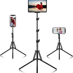 Ipad Tripod Stand, Height Adjustable iPad Stand Holder & Floor Stand with 360 Rotating iPad Tripod Mount for 4.5-12.9 Inch Tablets & Smartphones