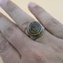 Vintage Etched Carnelian Agate Brass with Silver inlay Flower desgin Ring Image 5