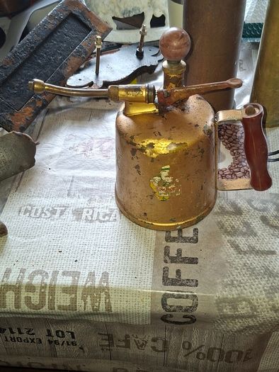 Antique Brass Pneumatic Plant Sprayer featuring a wooden handle Nice decorative piece for display. Postage Available