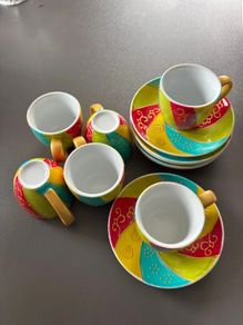 Colourful Coffee Cup & Saucer Set - 6-Piece