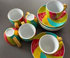 Colourful Coffee Cup & Saucer Set - 6-Piece