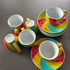 Colourful Coffee Cup & Saucer Set - 6-Piece