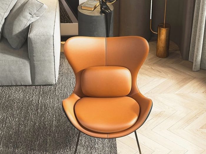 Leather Upholstered Wingback Accent Chair With Pillows