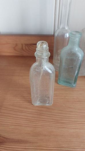 Fabulous Collection of Four Assorted Antique and Vintage Apothecary and Household Bottles in Clear Glass, Price for All Four, Not Splitting