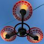 Vintage 1960s Mid-Century Three-Arm Chandelier Red and White Geometric Glass Image 2