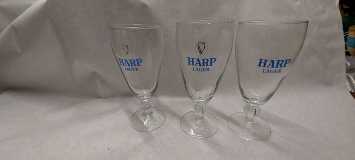 3 x Harp vintage stemmed glasses ,good condition,,50 euros posted ,,or if buyer collects I knock of 10 euros, sold as is ,,harp symbols abit faded ,see pictures for condition, sold as seen.