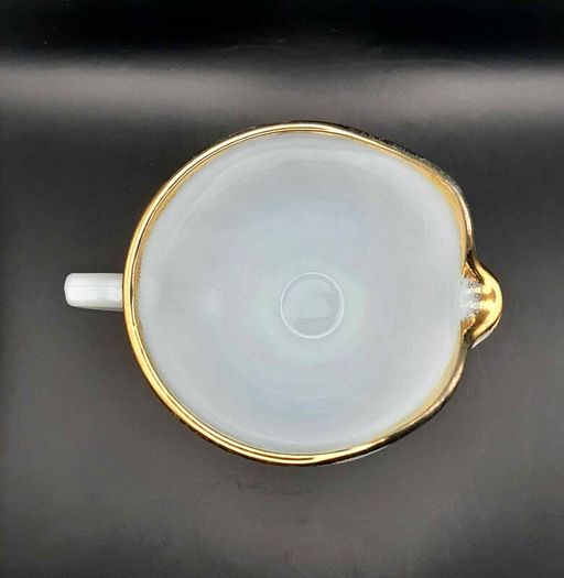 PRICE DROP ... Vintage Fire King White Swirl Creamer, Sugar Bowl and Cake Plate Set with Gold Trim, Opaque White Milk Glass. 1950s
