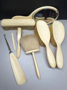 Antique Edwardian Gentleman's Dressing Table Vanity Set Mirror Brushes 9 Piece c.1915