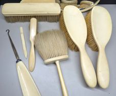 Antique Edwardian Gentleman's Dressing Table Vanity Set Mirror Brushes 9 Piece c.1915