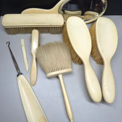 Antique Edwardian Gentleman's Dressing Table Vanity Set Mirror Brushes 9 Piece c.1915
